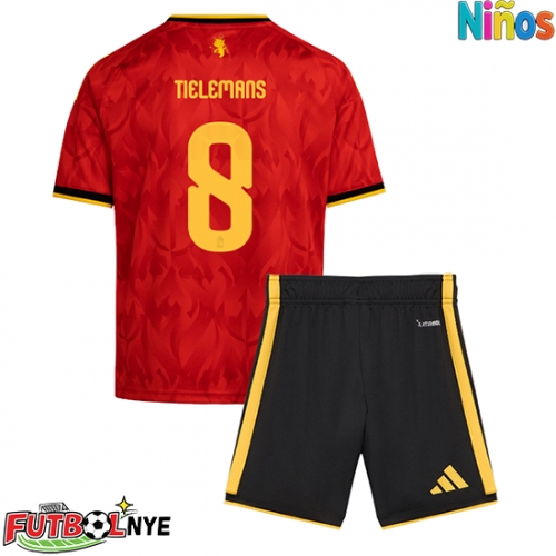Camiseta Bélgica Youri Tielemans #8 Primera Equipación para niños Mundial 2026 manga corta (+ pantalones cortos)